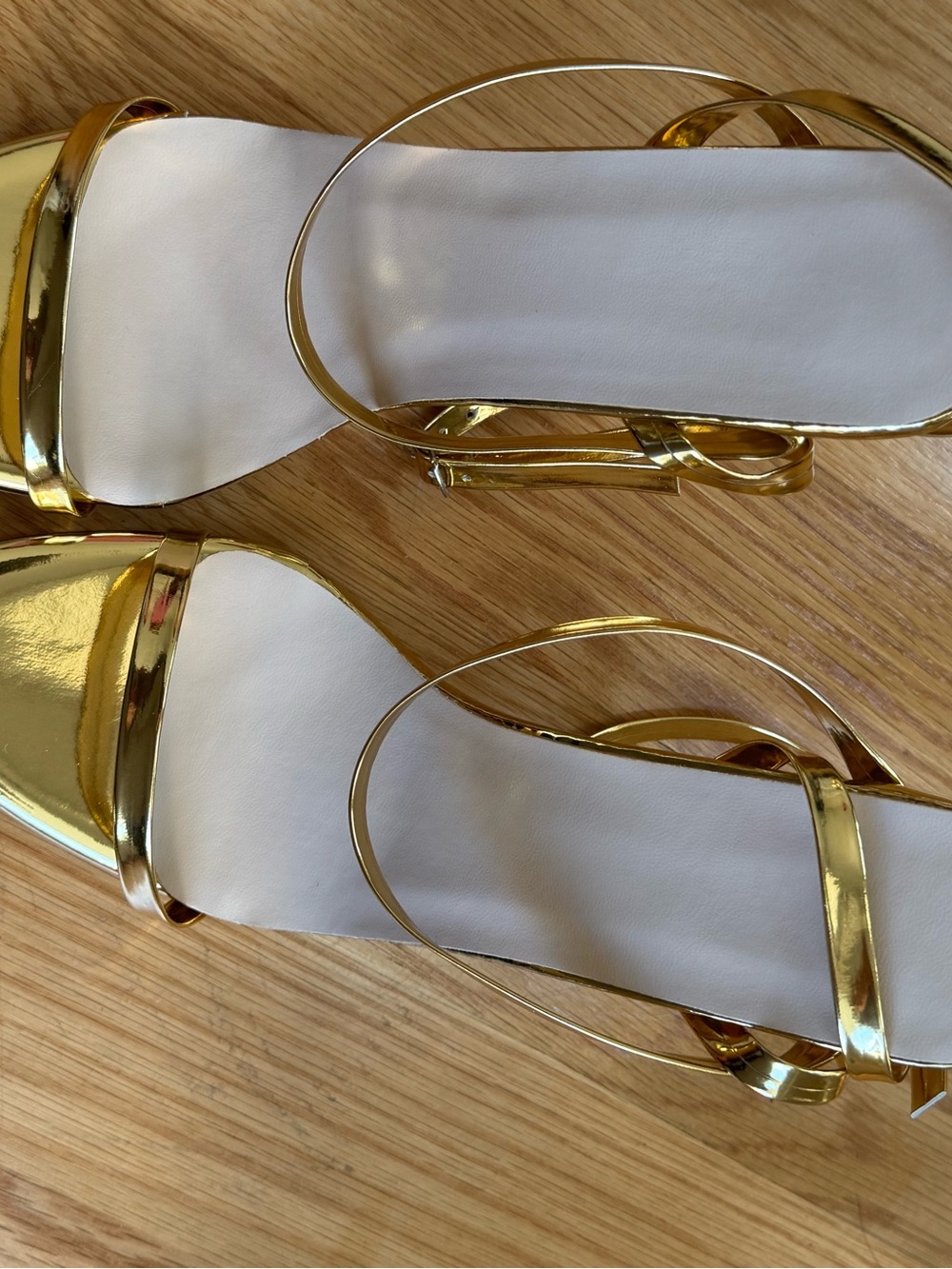 Gold Metallic Strappy Heels Size 41 Women’s Ankle Strap Stiletto Sandals - Picture 2 of 4